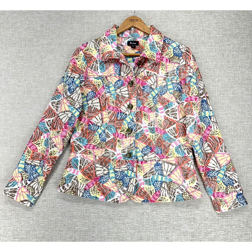 Analogy Jacket‎ Womens Medium Multicolor Butterfly Print Button Front Collared